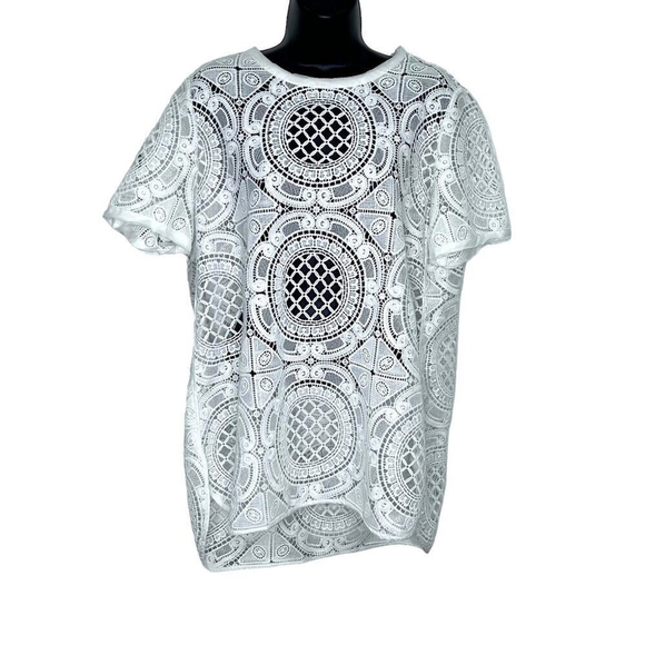 2/$40 Sundance size M/L White Crocheted Lace Unlined Short Sleeve Blouse - Picture 2 of 8